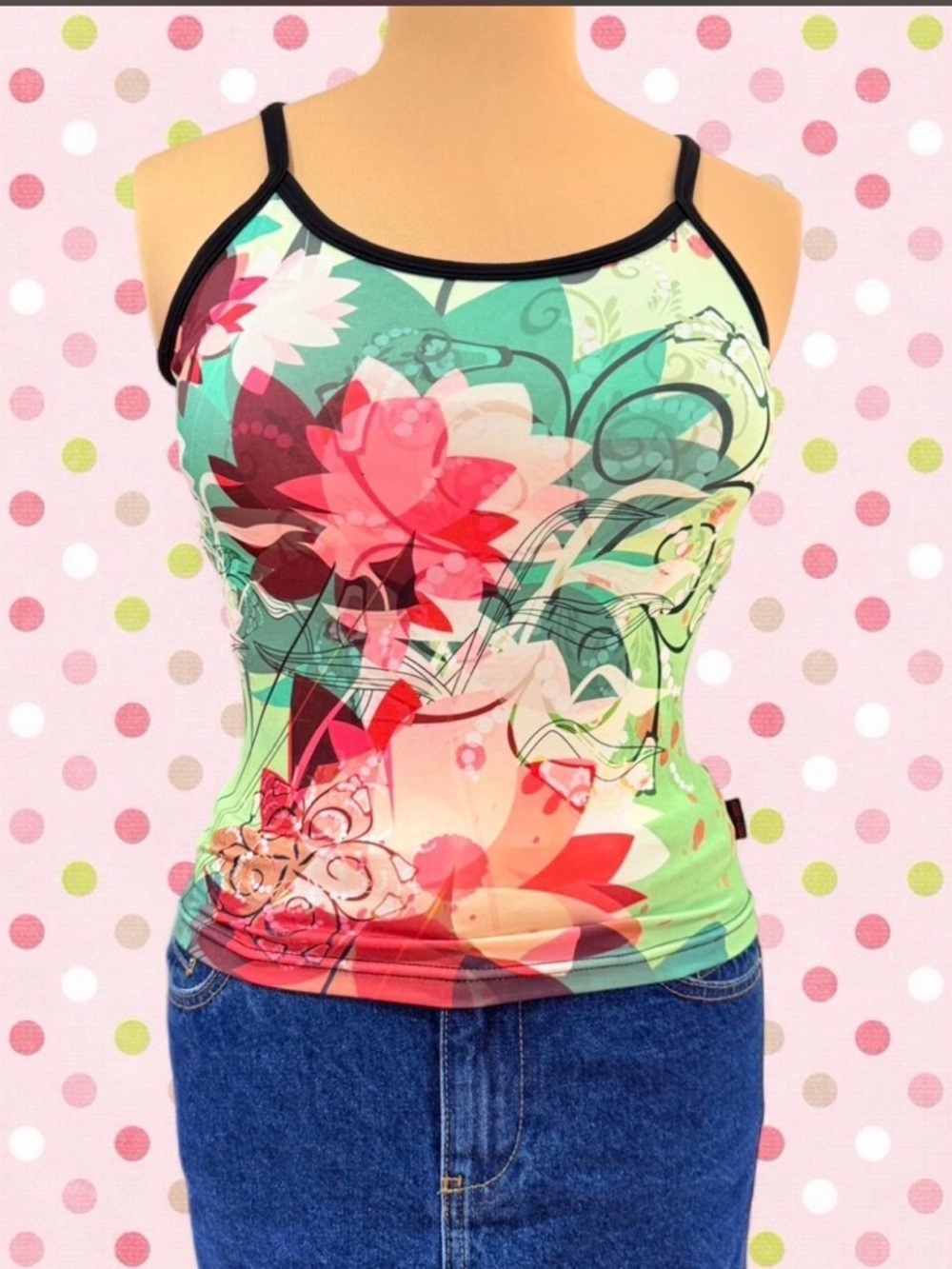 Rare 2000s Y2K Lotus Print Yoga Cami